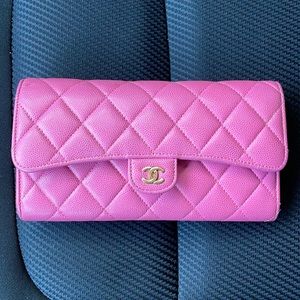 Chanel Pink Caviar Quilted Wallet